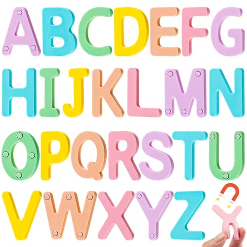 VioraWhite 26 Pcs Food Grade Silicone Magnetic Letters (Sealed Magnet, CPC Certified) Toddler Fridge Bulk ABC Educational Learning Toy for Baby Kid Girl Boy Gift(Candy Color,Letter) - color: Candy Color, style: Letter
