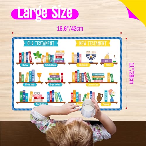 6 Pack Placemats for Kids, Non-Slip Washable Table Mats, Reusable Bible Themed Dining Mat, Educational Placemats for Home, Kindergarten, Classroom, Nursery - style: The Bible
