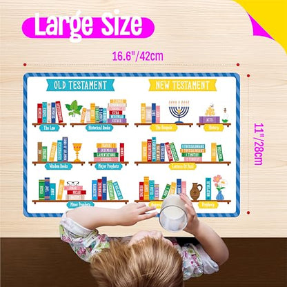 6 Pack Placemats for Kids, Non-Slip Washable Table Mats, Reusable Bible Themed Dining Mat, Educational Placemats for Home, Kindergarten, Classroom, Nursery - style: The Bible