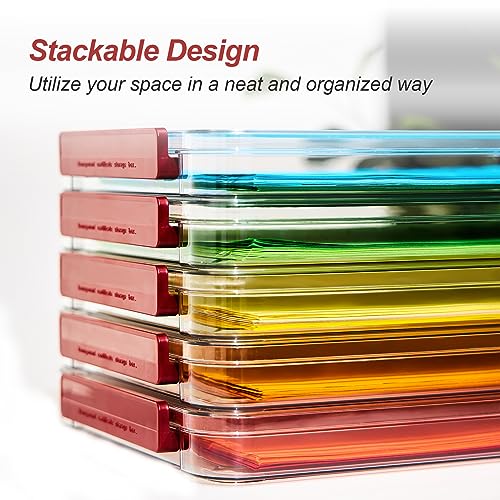 CATOOMUU A4 Storage File Box 9 X 13 Clear Stackable Slim Plastic Portable Project Case For Letter Paper Photo Documents Scrapbook, 3 Count - color: Small-Red