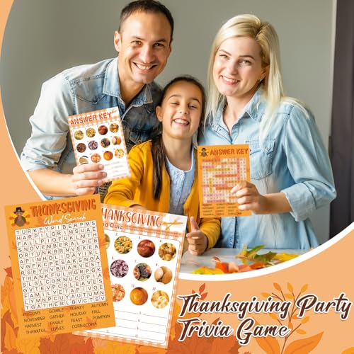 COCHIE 30 Players Thanksgiving Games for Family Party Adults Office Large Groups, Word Search Games, Food Quiz Game, Fall Classroom Activities with Answer Key (Thanksgiving B) - style: Thanksgiving B