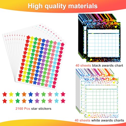 Utron 80 Pack Reward Chart for Kids, Incentive Chart Behavior Chart for Kids at Home, 2 Designs with 2160 Star Sticker, Kids Chore Chart, Sticker Chart for Kids Behavior