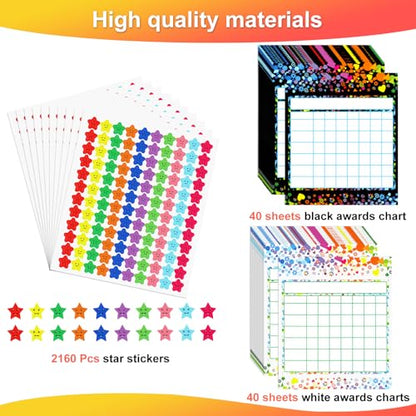 Utron 80 Pack Reward Chart for Kids, Incentive Chart Behavior Chart for Kids at Home, 2 Designs with 2160 Star Sticker, Kids Chore Chart, Sticker Chart for Kids Behavior