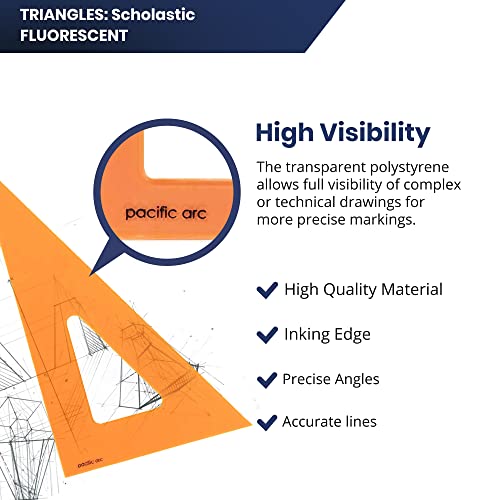 Pacific Arc's Scholastic Triangle - 6 inch - Fluorescent - 30/60 Angle - Polystyrene - Inking Edge - Technical Drawing Tools, Drafting, Architect and Engineering. - style: 6 inch, 30/60