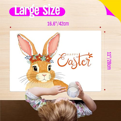 6 Pack Easter Placemats, Non-Slip Washable, Reusable Placemat - Bunnies, Flowers, Easter Eggs, Holiday Theme Placemats for Home, Office, Restaurant, Dining Table, Adults, Kids - style: Easter