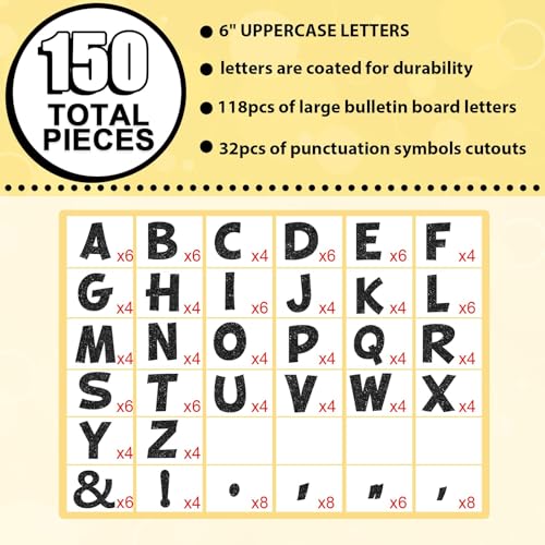 150 PCS Large 6" Bulletin Board Letters Set, Glitter Black Classroom Alphabet Cutout Letter for Bulletin Board Display Home School, A Great Helper to Inspire Students' Learning Interest - style: Glitter Black