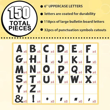 150 PCS Large 6" Bulletin Board Letters Set, Glitter Black Classroom Alphabet Cutout Letter for Bulletin Board Display Home School, A Great Helper to Inspire Students' Learning Interest - style: Glitter Black