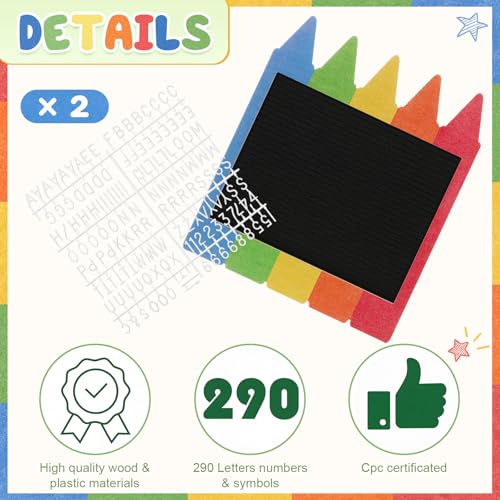 Crayon Shaped Changeable Felt Letter Board with Letters Back to School Supplies 13 x 11 Message Board First Day Last Day Sign Decor Wooden Photo Prop Centerpiece - style: Crayon