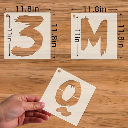 36pc Reusable Letter Stencils for Painting - Alphabet & Numbers, Spray Painting, Wood, Wall, Fabric, Rock, Chalkboard, Signage (11 inch, Cursive) - size: 11 IN