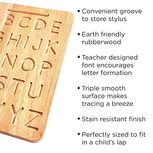 Montessori & Me Wood Alphabet Tracing Board Montessori Letters - Wooden Large Print Letters for Toddler to Preschool - Reversible Uppercase and Lowercase