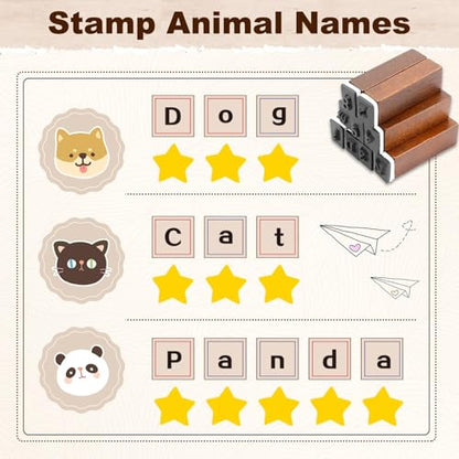 70 Pack Wooden Alphabet Stamps Set, Letter Stamps for Clay & DIY Crafts, Rubber Stamps for Crafting with Letters, Numbers & Symbols, Stamp Set for Scrapbooking, Card Making & Journaling