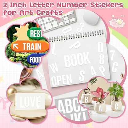 414Pcs Letter Stickers Alphabet Stickers 15 Sheets 2 Inch Vinyl Letter Sticker Self Adhesive Alphabet Number Stick on Sticker for Scrapbook Classroom Craft Window Bulletin Board Sign Mailbox Numbers - color: White