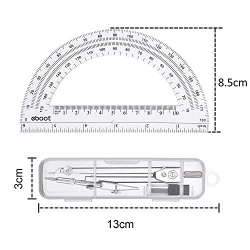 Drawing Compass and 6 Inch Protractor, Student Geometry Math Set - color: Clear