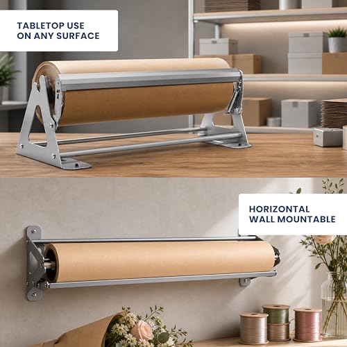 DIY Crew 12 Inch Paper Roll Dispenser and Cutter - Heavy-Duty Wall Mountable, Non Slip Tabletop - Kraft, Freezer, Butcher Paper - Up to 1000ft Rolls - color: Silver, size: 12"