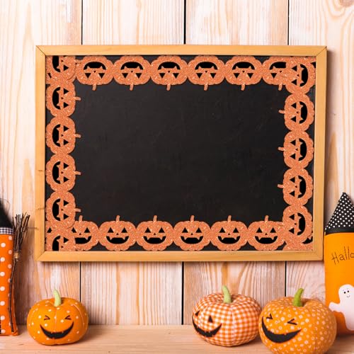 Whaline 65.6Ft Halloween Bulletin Board Border Glitter Orange Pumpkin Die Cut Trim Border Roll for Spooky Chalkboard Wall Decor - style: Halloween Pumpkin