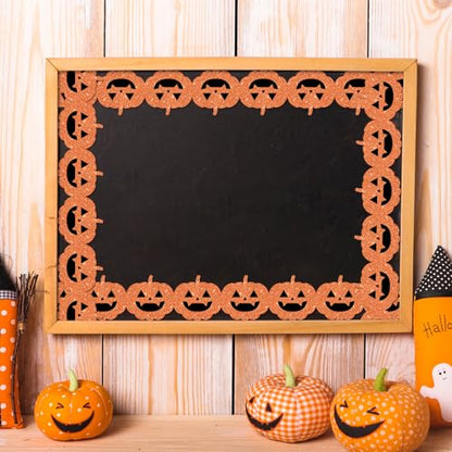 Whaline 65.6Ft Halloween Bulletin Board Border Glitter Orange Pumpkin Die Cut Trim Border Roll for Spooky Chalkboard Wall Decor - style: Halloween Pumpkin
