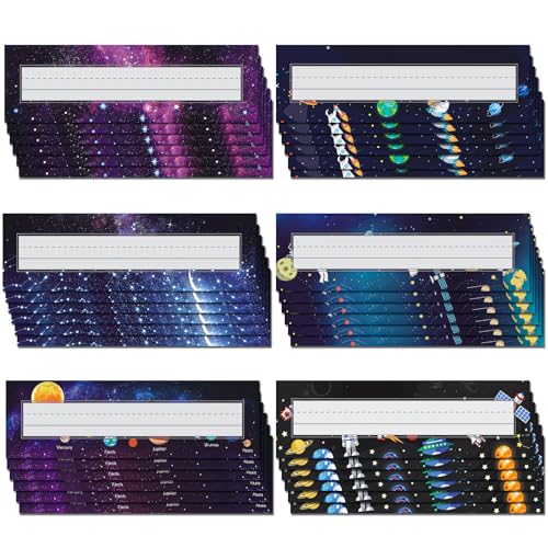 36 Pcs Space Desk Name Tags for Classroom, 14.5 x 4.5 Inch Student Nametags for Desks, Large Name Plates for Classroom Kindergarten Preschool 1st-3rd Grade Teaching Supplies - style: Space