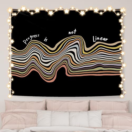 AQYIP Mental Health Tapestry, Inspirational Motivational Tapestry Decorative, Progress Is Note Linear Abstract Positive Wall Tapestries Blanket Decor for Therapy Counselor Office, 50x60 Inch(Black) - color: progress is not linear - black