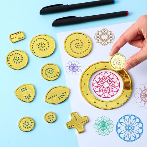 Chivao Spiral Art Kit Circle Stencils Drawing Tool Gear Geometric Ruler Circle Template Drawing Kit Plastic Spiral Curve Stencils with Pens Paper for Back to School Gifts DIY Crafts Sketch(Modern) - style: Contemporary