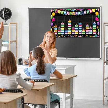 Pasimy Happy Birthday Pocket Chart Classroom Reusable Birthday Calendar Wall Hanging Chart with 144 Dry Erase Cards and 3 Hooks for School Classroom Bulletin Board Decor