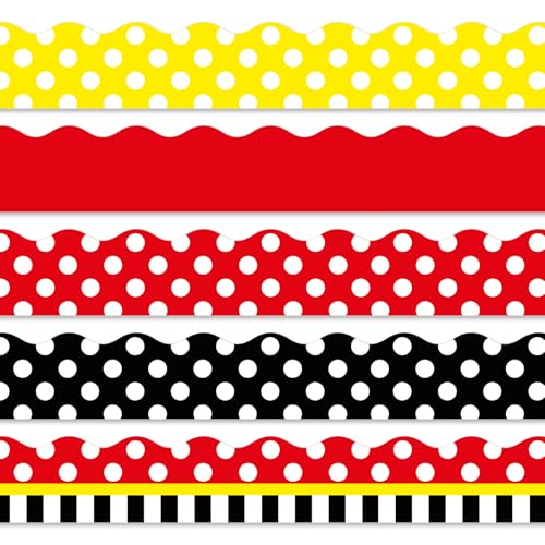 JarThenaAMCS 69Ft Cartoon Mouse Bulletin Board Borders Red Yellow Black Dot Stripe Self-Adhesive Trim Border for Classroom Office Chalkboard Wall Decoration - style: Cartoon Mouse