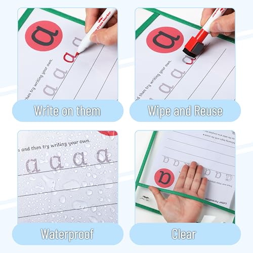 Mr. Pen- Reusable Dry Erase Pocket Sleeves, 10" x 14", 6 Pack, Mint Melody | Clear Plastic Paper Sleeves, Ticket Holders, Clear Plastic Sheet Protectors, Teacher, School, Classroom Supplies - color: Mint Melody, size: 6 Pack