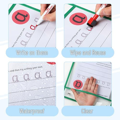 Mr. Pen- Reusable Dry Erase Pocket Sleeves, 10" x 14", 6 Pack, Mint Melody | Clear Plastic Paper Sleeves, Ticket Holders, Clear Plastic Sheet Protectors, Teacher, School, Classroom Supplies - color: Mint Melody, size: 6 Pack
