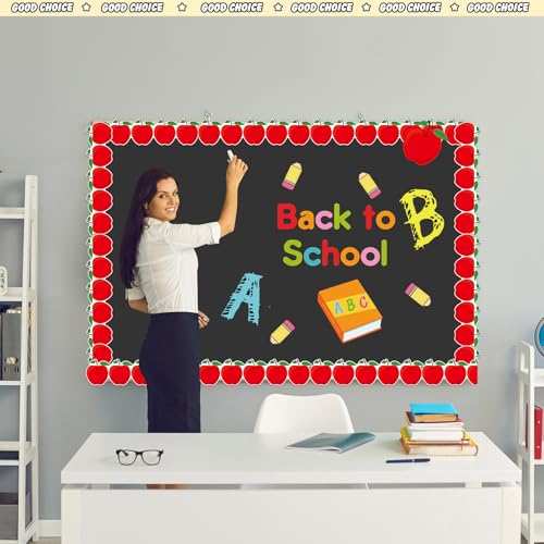 Tenceur 160ft Classroom Bulletin Board Borders Decoration, 6 Rolls Apple Crayon Pencil Borders for Bulletin Board, Scalloped Border Trim for Summer Back to School Office Chalkboard Whiteboard Poster - style: Teacher Style
