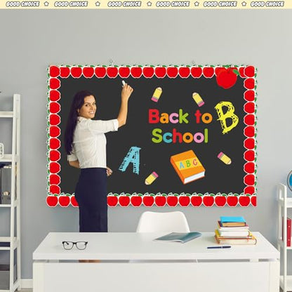 Tenceur 160ft Classroom Bulletin Board Borders Decoration, 6 Rolls Apple Crayon Pencil Borders for Bulletin Board, Scalloped Border Trim for Summer Back to School Office Chalkboard Whiteboard Poster - style: Teacher Style