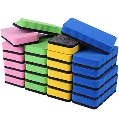 Dry Erase Erasers, 24 Pack Magnetic Whiteboard Eraser Chalkboard Eraser Dry Eraser for Classroom Office and Home (24pcs 4Colours) - color: 24pcs 4colours