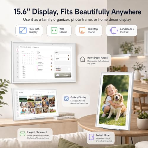 15.6" Digital Calendar, Planner Electronic Calendar & Chore Chart, Touchscreen Interactive Electronic Organizer for Monthly, Weekly & Daily Agenda, Chore Chart, Digital Photo Display, Wall & Desk Mountable