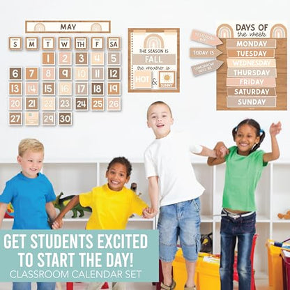 Hadley Designs Classroom Calendar Set Bulletin Board Decorations - Boho School Calendar for Classroom Decor, Kindergarten Preschool Elementary Teacher Must Haves, Homeschool & Daycare Essentials - style: Boho Neutral