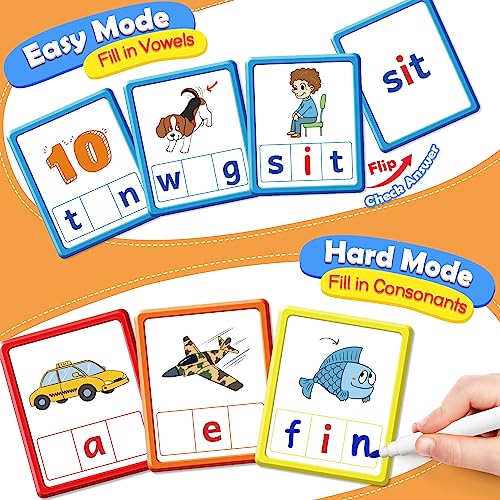 Torlam CVC Word games Phonics Games Sight Words Flash Cards, Spelling Reading Learning Flashcards, Speech Therapy Toy Preschool Kindergarten Classroom Learning Activities Must Have Homeschool Supplies - style: CVC