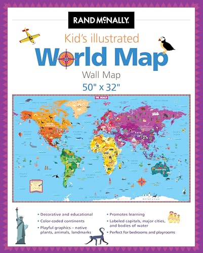 kids illustrated world map: 50" X 32" Ready to Display