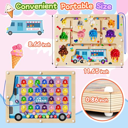 2 in 1 Magnetic Maze Board for Kids Montessori Toys Double-Sided Counting Magnetic Alphabet Letters ABC Magnets Puzzles 3-5 Age Boys and Girls Birthday Gifts
