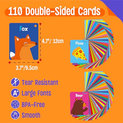 110 PCS Early Learning Flashcards, Double Sided Cards- Alphabet, Numbers, Foods, Animals, Shapes, Colors, Home Object with 4 Reclosable Rings, Learning Tool for Pre-K Kindergarten Toddlers - style: Cognitive Flashcards - 110 Pcs