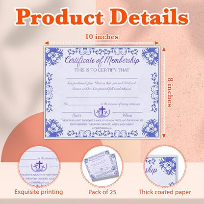 Church Membership Certificates for New Members, 25 Pcs Purple Recognition Certificate, Certificates of Membership Gifts for New Church Members, Christian Religious Favors & Supplies -29 - style: Purple-03