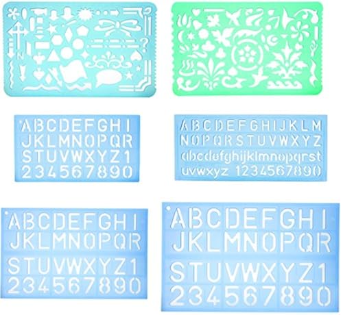 Set of 2 Artistic Drafting Templates & 4 ABC Lettering Stencil Plates | Durable and Lightweight Plastic for Art, Craft, and Learning Projects