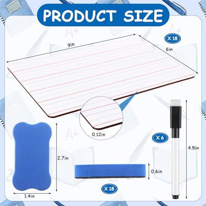 18 Pack Dry Erase Lapboards with Lines 6 x 9 inch Double Sided White Boards with 18 Black Markers 6 Erasers Small White Dry Erase Boards for Students Teacher Classroom Supplies - style: Lined Dry Erase Board