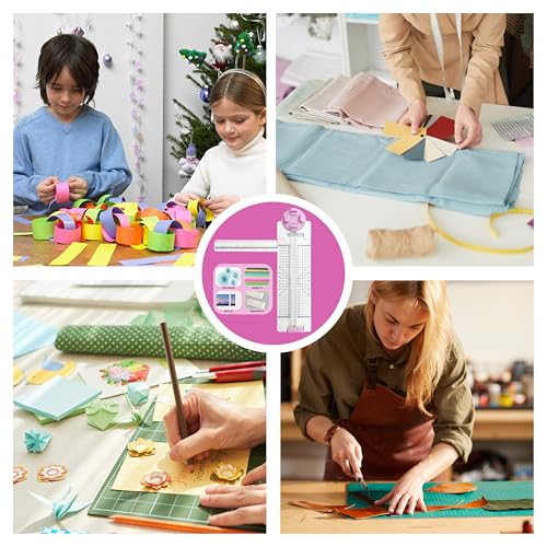 4 in 1 A4 Craft Paper Cutter Rotary Trimmer with Sliding Blade, Safe Precision Paper Trimmer with Grid Lines & Ruler, Multi-Color Cutting Tool for Scrapbook, Cards & DIY Projects(Pink) - color: Pink