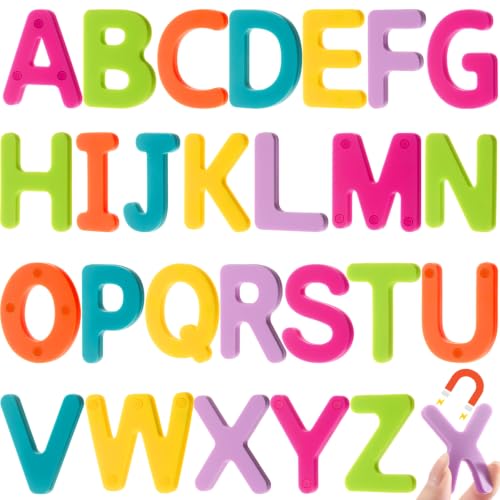 VioraWhite 26 Pcs Food Grade Silicone Magnetic Letters (Sealed Magnet, CPC Certified) Toddler Fridge Bulk ABC Educational Learning Toy for Baby Kid Girl Boy Gift(Bright Color,Letter) - color: Bright Color, style: Letter
