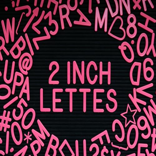 2 Inch Letters for Letter Board (Board Not Included), 93 Pieces Including Characters, Numbers & Symbols, Large Black Plastic Letters for Changeable Message Board Signs, Letters Only (Shocking Pink) - color: Shocking Pink