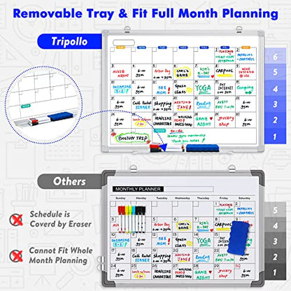 Dry Erase Calendar Whiteboard for Wall, 36" x 24" Magnetic Monthly White Board Calendar Dry Erase, Wall Hanging Aluminum Frame with Tray for Home, School, Office (Silver Frame) - size: 36"W x 24"H