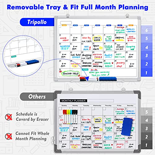 Dry Erase Calendar Whiteboard for Wall, 24" x 18" Magnetic Monthly White Board Calendar Dry Erase, Wall Hanging Aluminum Frame with Tray for Home, School, Office - size: 24" x 18" Silver Frame