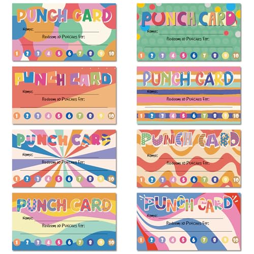 Fumete 400 Pcs Punch Cards for Classroom Reward Cards Behavior Incentive Loyalty Awards for Kids Students Teachers School Business, 8 Styles, 3.5 x 2 in(10 Bright Punches Style) - style: 10 Bright Punches Style