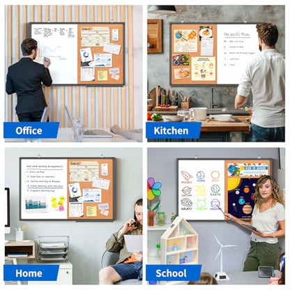 Magnetic White Board and Cork Board Combo, 24 X 18 inches Whiteboard Bulletin Combination Board, Wall Mounted Dry Erase Message Board for Home, School and Office, Black - size: 24 x 18 inch Black