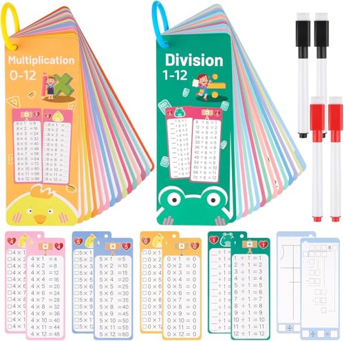 Multiplication and Division Flash Cards 30 Pcs, 0-12 Math Flash Cards with 4 Dry Erase Pens 2 Rings, Educational Time Table Flash Card for 1st-3rd Graders Multiplication Game