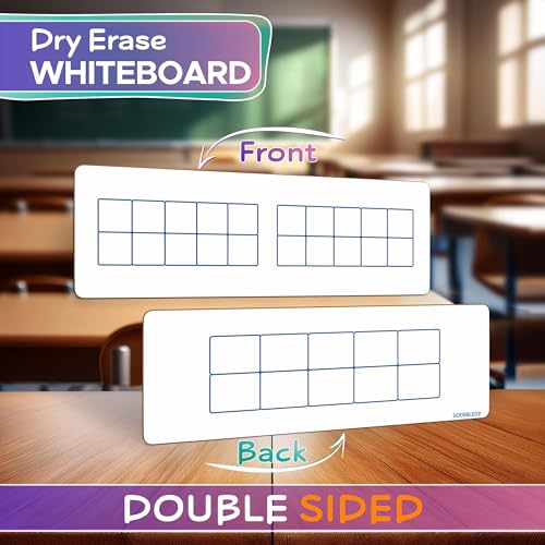 SCRIBBLEDO Dry Erase Ten Frame Board - 4" x 12" Double Sided Dry Erase Boards for Kids to Visualize and Practice Base 10 Number Concepts - Math Practice Board for Home School and Classroom