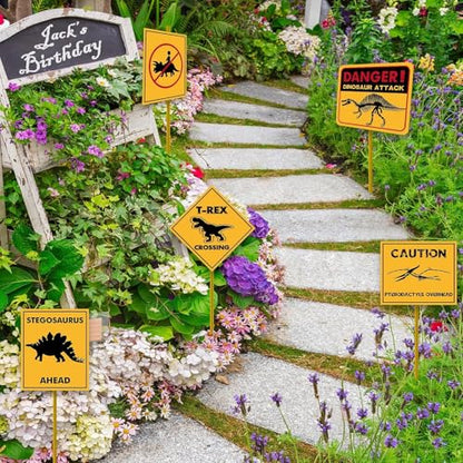 WERNNSAI 12 PCS Dinosaur Birthday Decorations - Dinosaur Party Supplies for Boys Kids Dino Birthday Funny Sign Decor for Jurassic Theme Baby Shower Holiday Party Favors Caution T-Rex Sign Wall Decor - style: Dinosaur 001