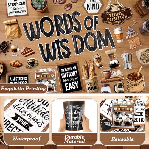 Mooliwe 57 Pcs Coffee Bulletin Board Set Industrial Coffee Shop Inspirational Classroom Decoration Cutout for School Office Chalkboard Door Wall Decor - style: Coffee